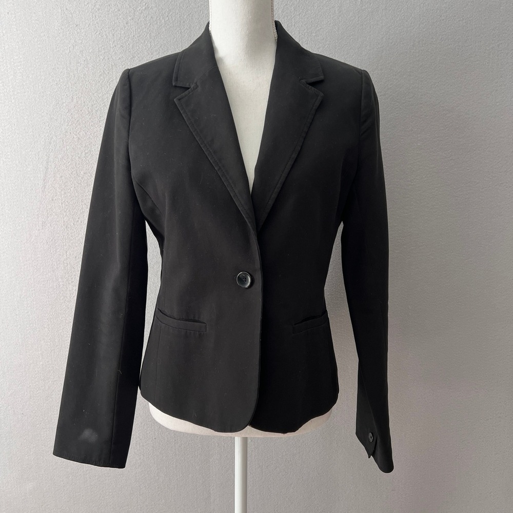 Vintage Y2K Blazer Women M Black Twill Stretch Business Preppy Tailored Academia